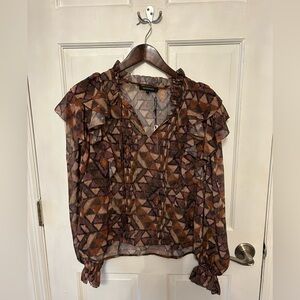 Olivaceous Brown and Purple Geometric Blouse